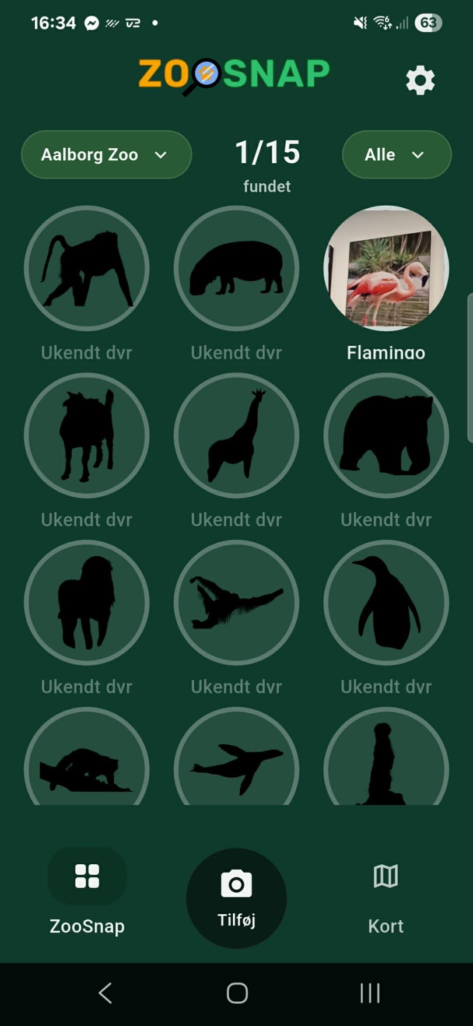 Oversigt over fundne og ukendte dyr i ZooSnap